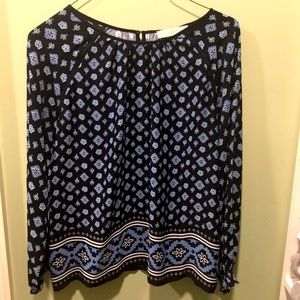Loft blue and white patterned blouse.